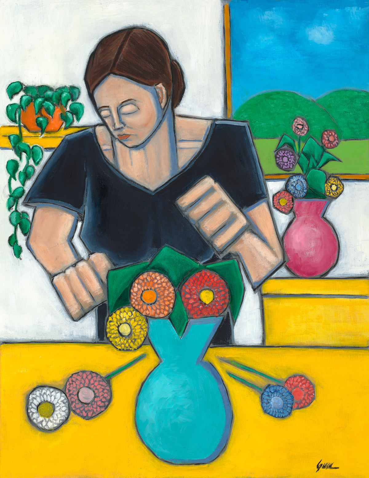 La Florista, oil on canvas painting by Esteban Guerra