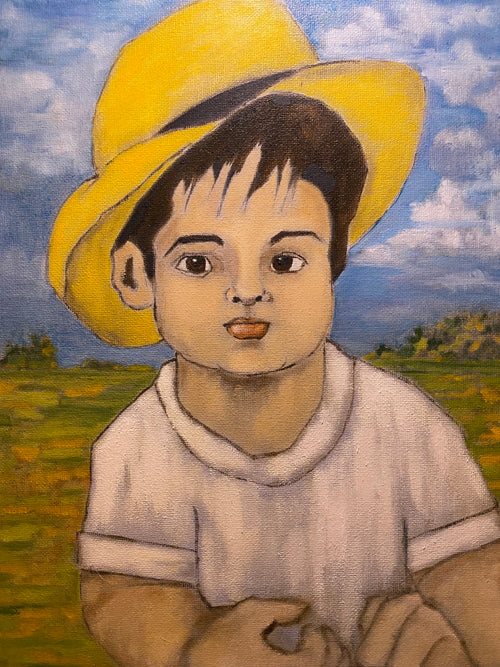 Boy in a Yellow Hat by Esteban Guerra, oil on canvas