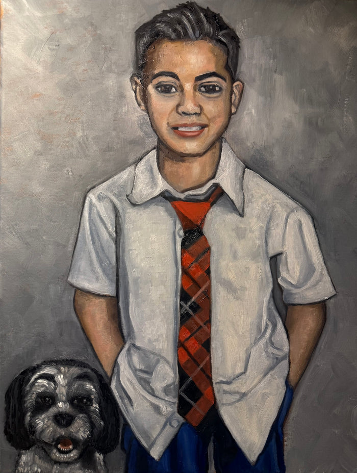 Gael in School Uniform by Esteban Guerra, oil on canvas
