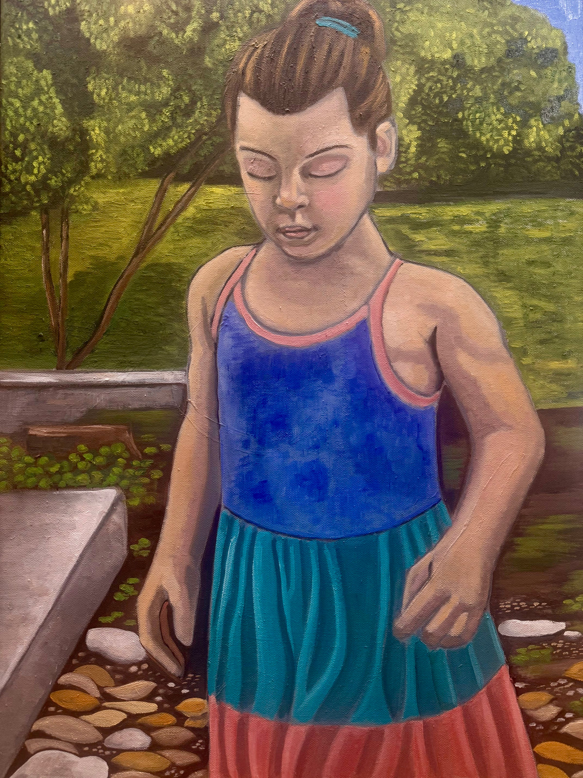 Girl in the Garden by Esteban Guerra, oil on canvas, work in progress