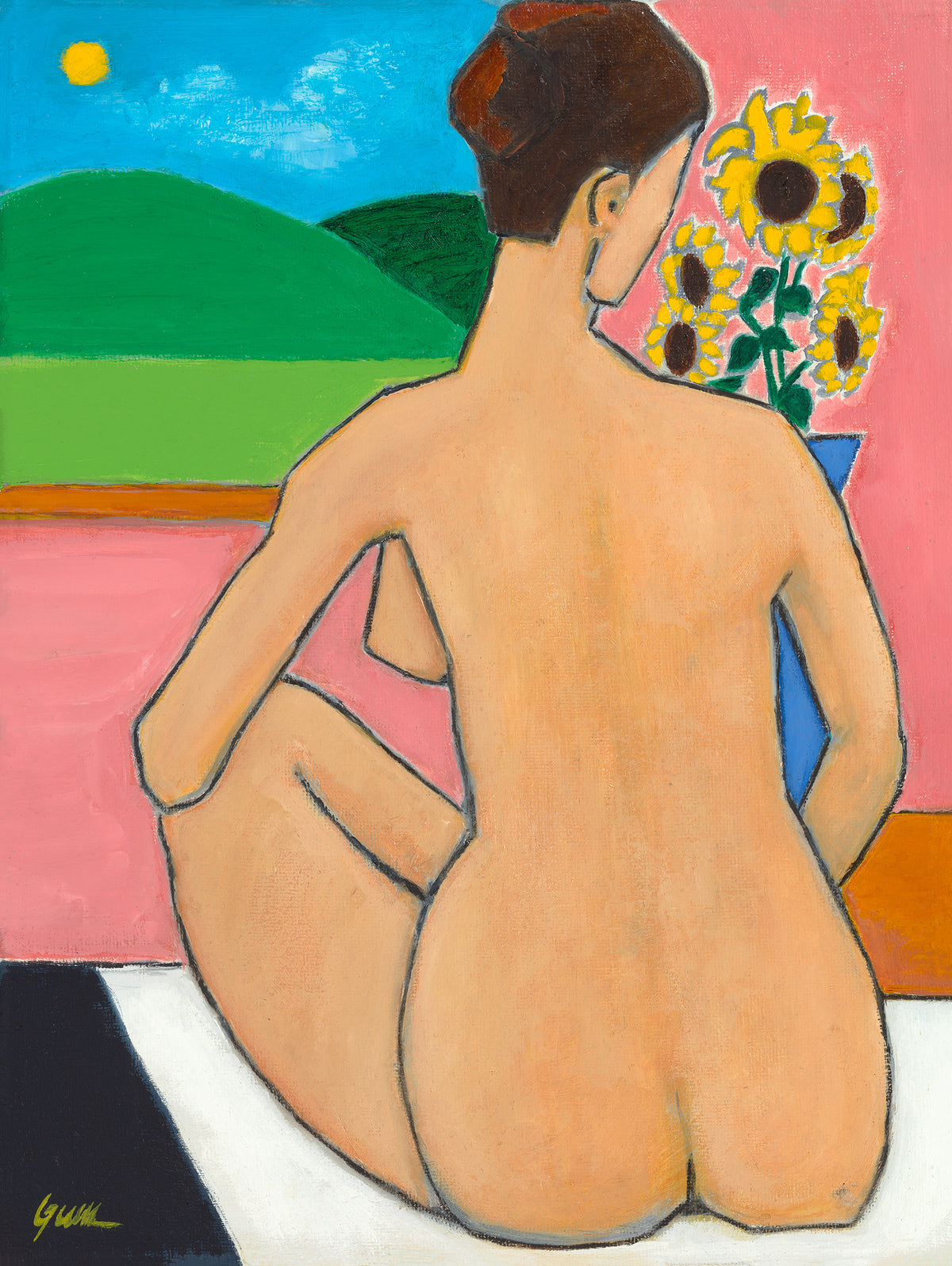 Nude with Sunflowers by Esteban Guerra, oil on canvas