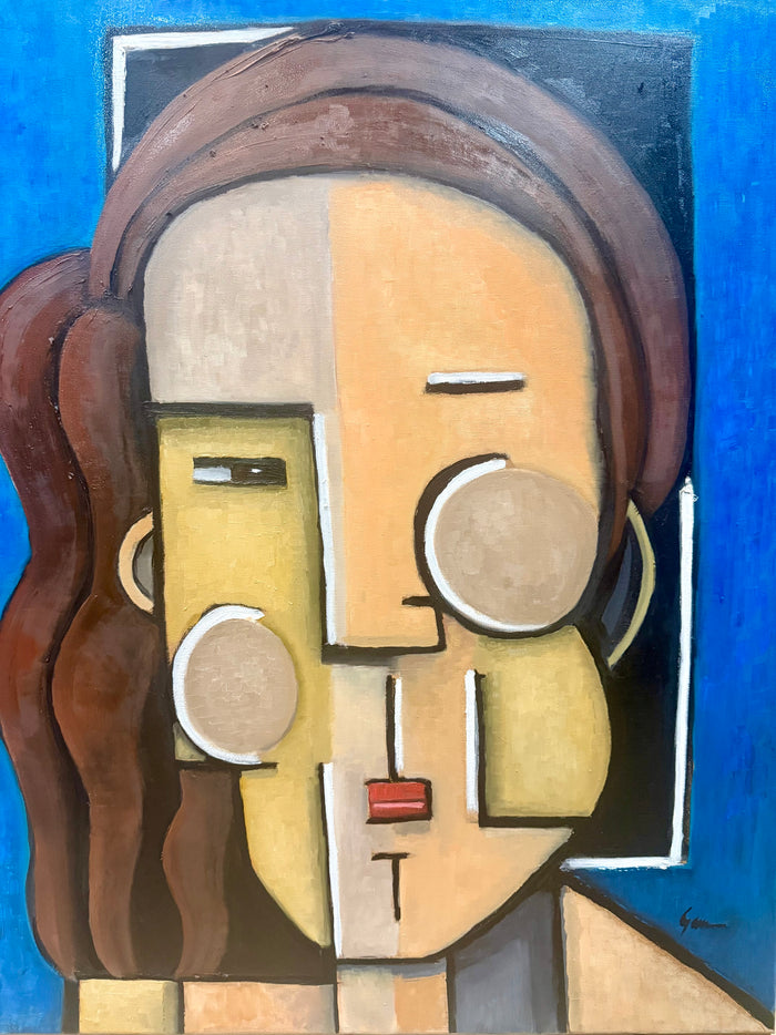 Portrait in Blue by Esteban Guerra, oil on canvas