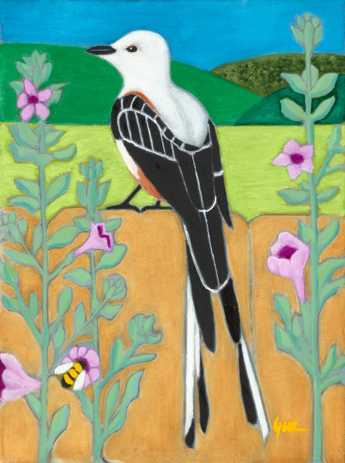 Scissor-tailed Flycatcher by Esteban Guerra, oil on canvas