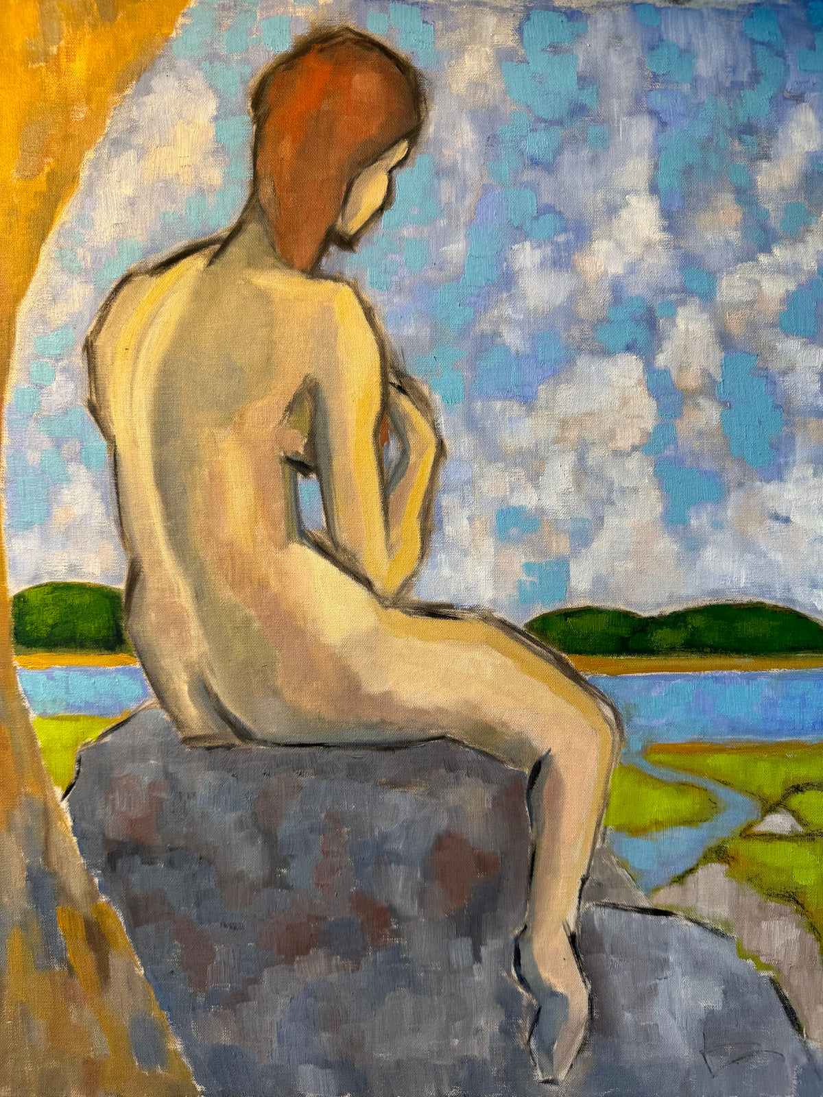 Seated Nude by the Water by Esteban Guerra, oil on canvas