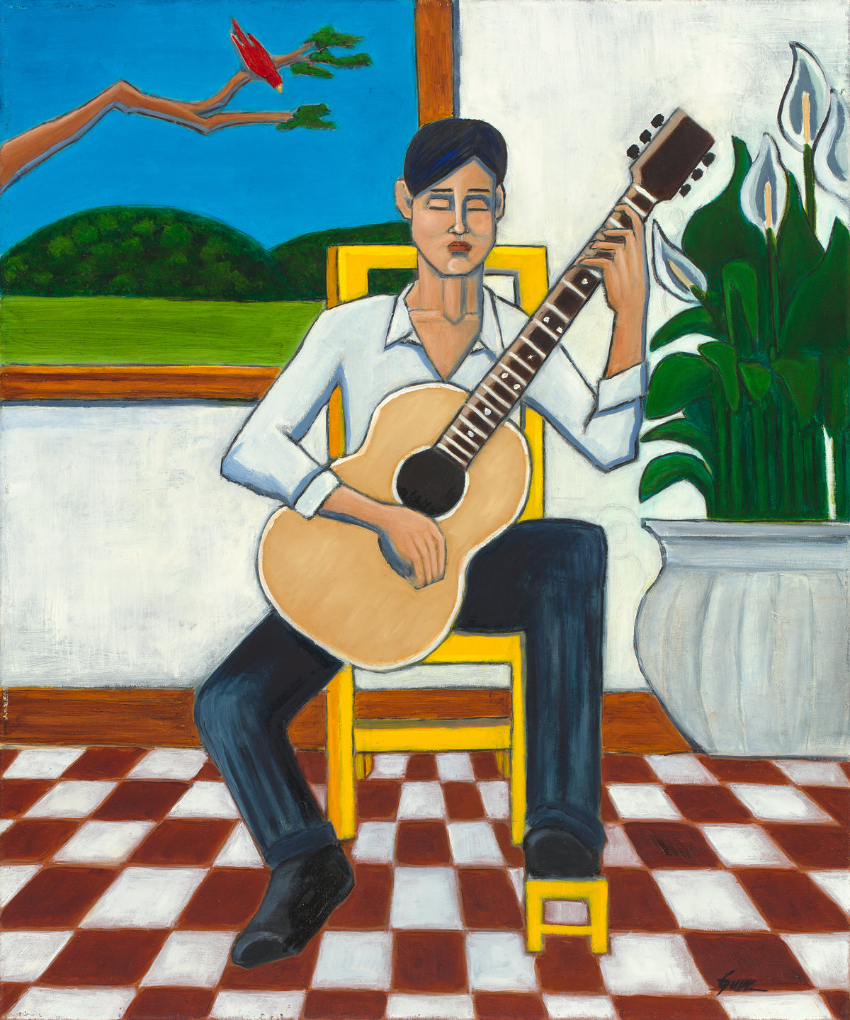 The Guitarist by Esteban Guerra, oil on canvas