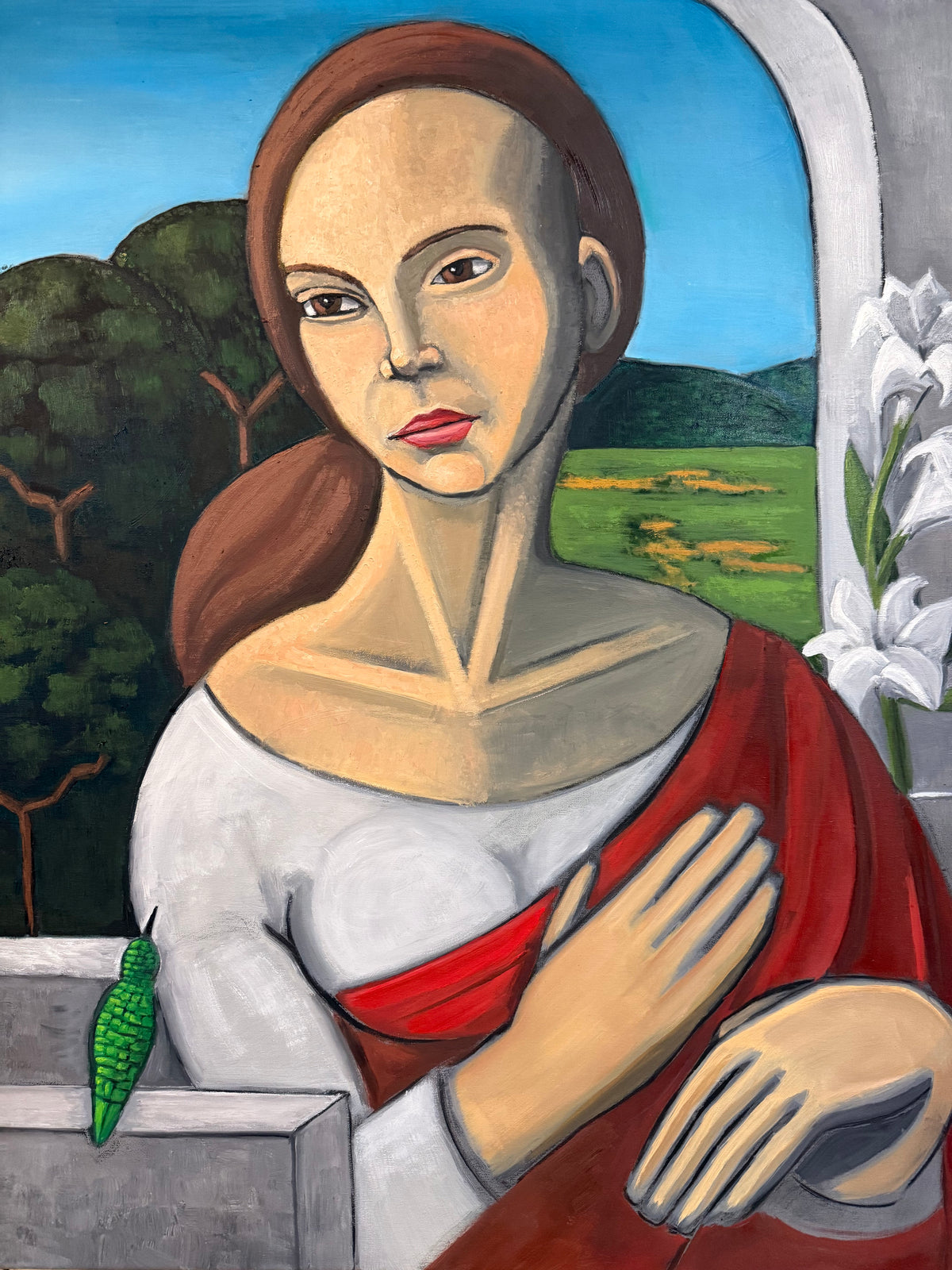 Woman With Hummingbird, oil on canvas, 30" x 24", 2026, by Esteban Guerra